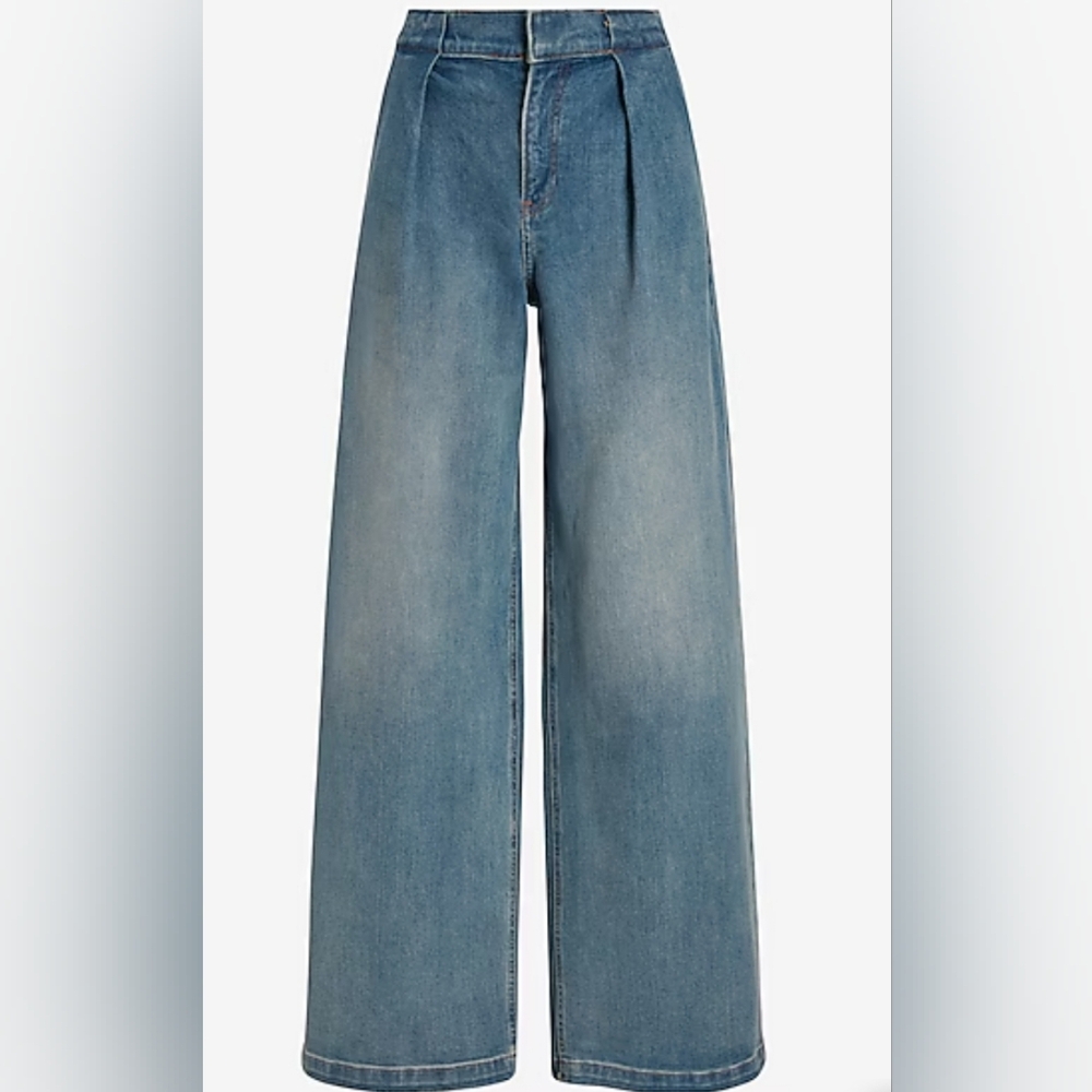 Express Super High Waisted Baggy Pleated Wide Leg Women Jean's. Size 12S